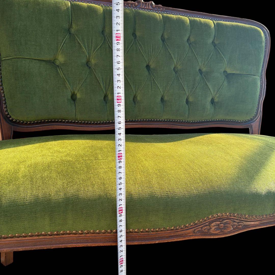美品】猫足 アンティークソファ マホガニー サロンチェア グリーン