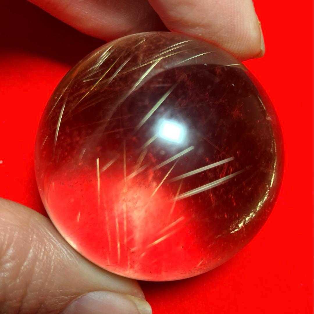 40mm ゴールドルチルクォーツ丸玉スフィア金針水晶