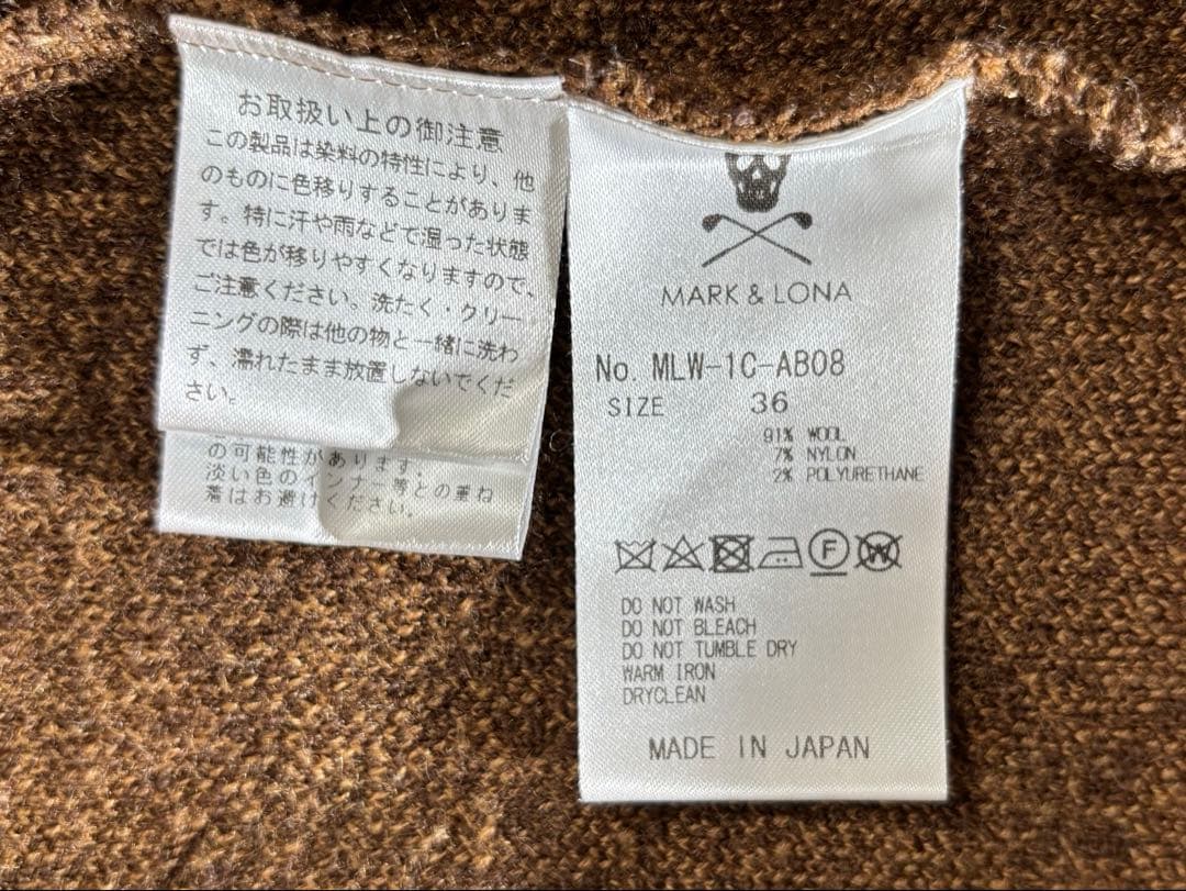 美品 MARK&LONA 縮絨ウール 総柄クルーネックニット 36 日本製