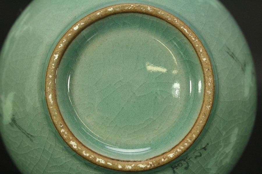 朝鮮美術 青磁 雲鶴紋 梅瓶 高22.5cm 東南陶窯 古堂趙斗彦(メ1155