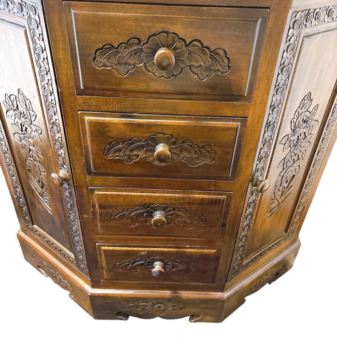 アンティーク 彫刻 チェスト 引き出し 4段 サイドボード キャビネット