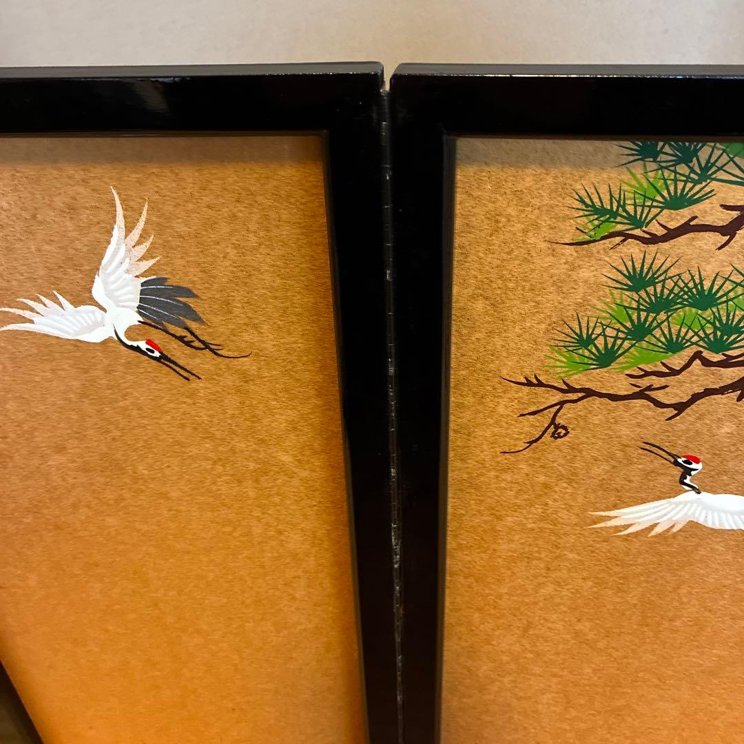 雛人形錦屏風　手書蒔絵　松、鶴