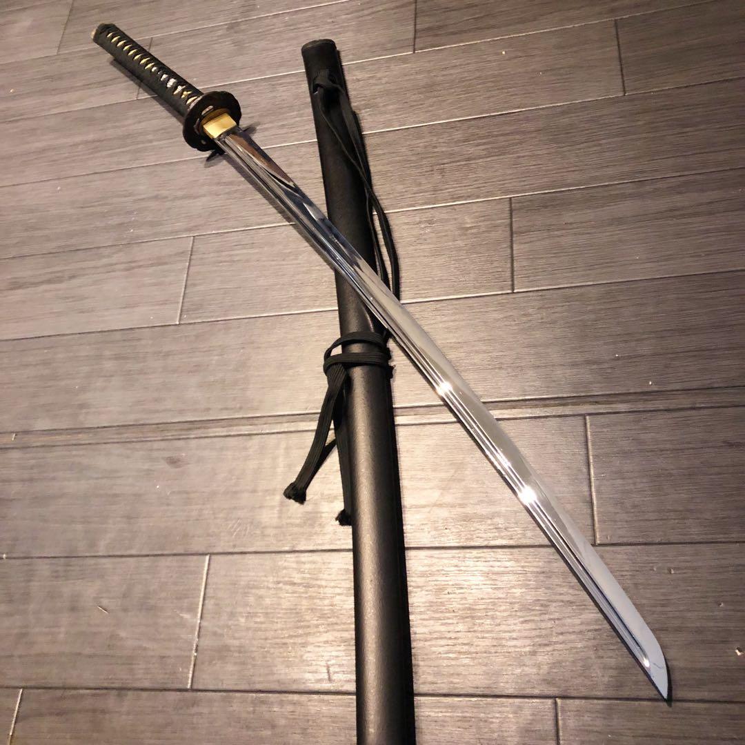 高級模造刀　居合刀　樋入り刀身　黒拵え　亜合金刀身