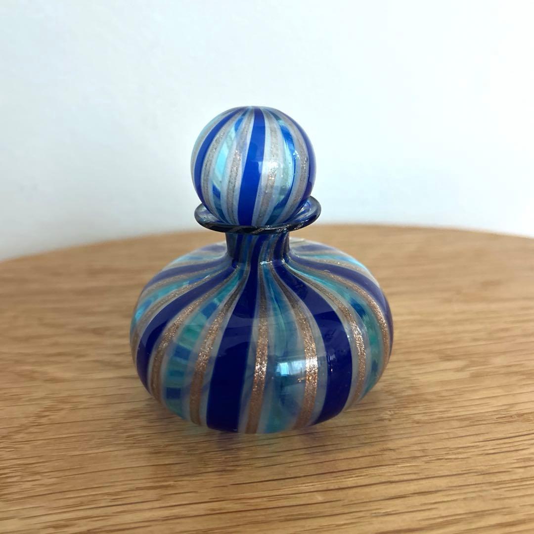 香水瓶 ヴェネツィアンガラス MURANO GLASS 金彩 青ライン ムラノ 金彩