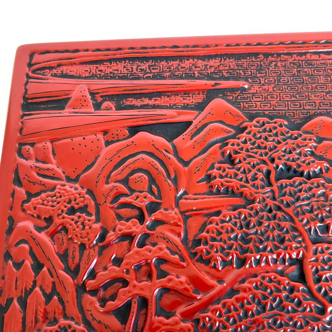 漆器 堆朱 仙台堆朱 文箱 硯箱 小物入れ 手彫り彫刻漆器 レトロ 伝統工芸品