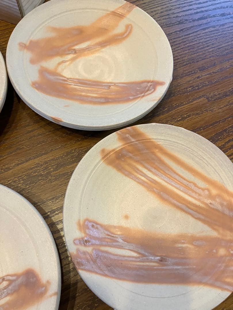 備前焼緋襷サラダ皿6枚揃緋襷 南燦窯 桐箱 5寸皿