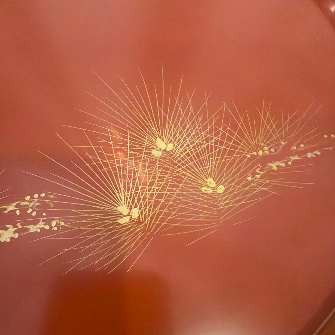 輪島塗 布着本堅地 丸盆蒔絵師 長都 作松蒔絵 金蒔絵伝統工芸士略歴書付き