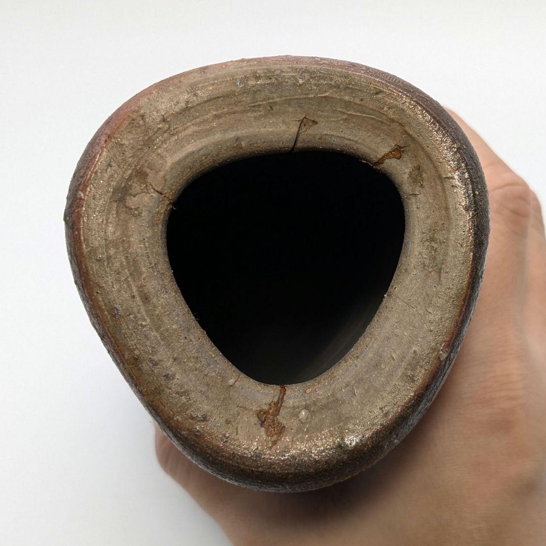 岡山県重要無形文化財 山本雄一 備前焼 三角花入 花瓶 花器 フラワーベース