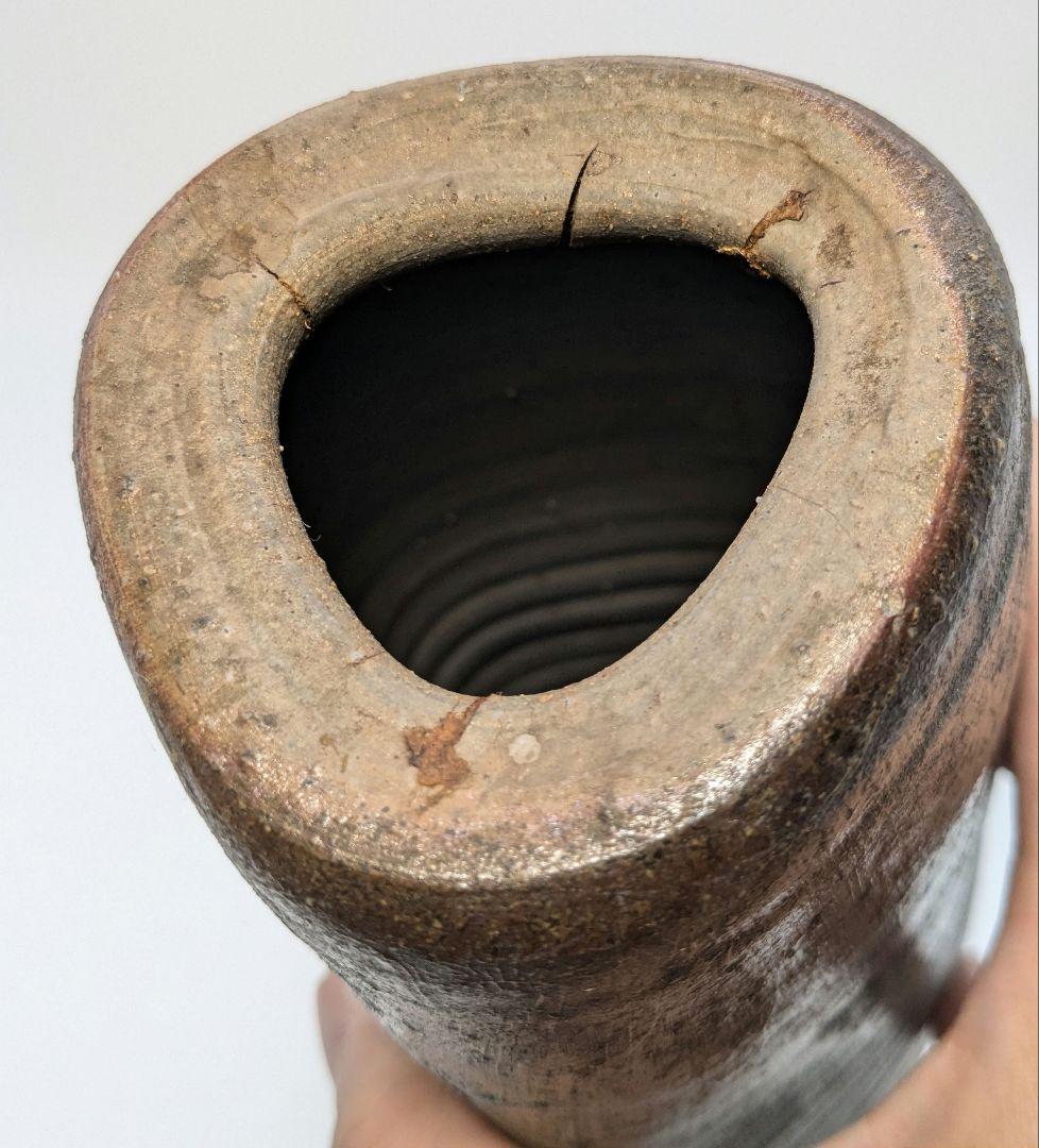 岡山県重要無形文化財 山本雄一 備前焼 三角花入 花瓶 花器 フラワーベース