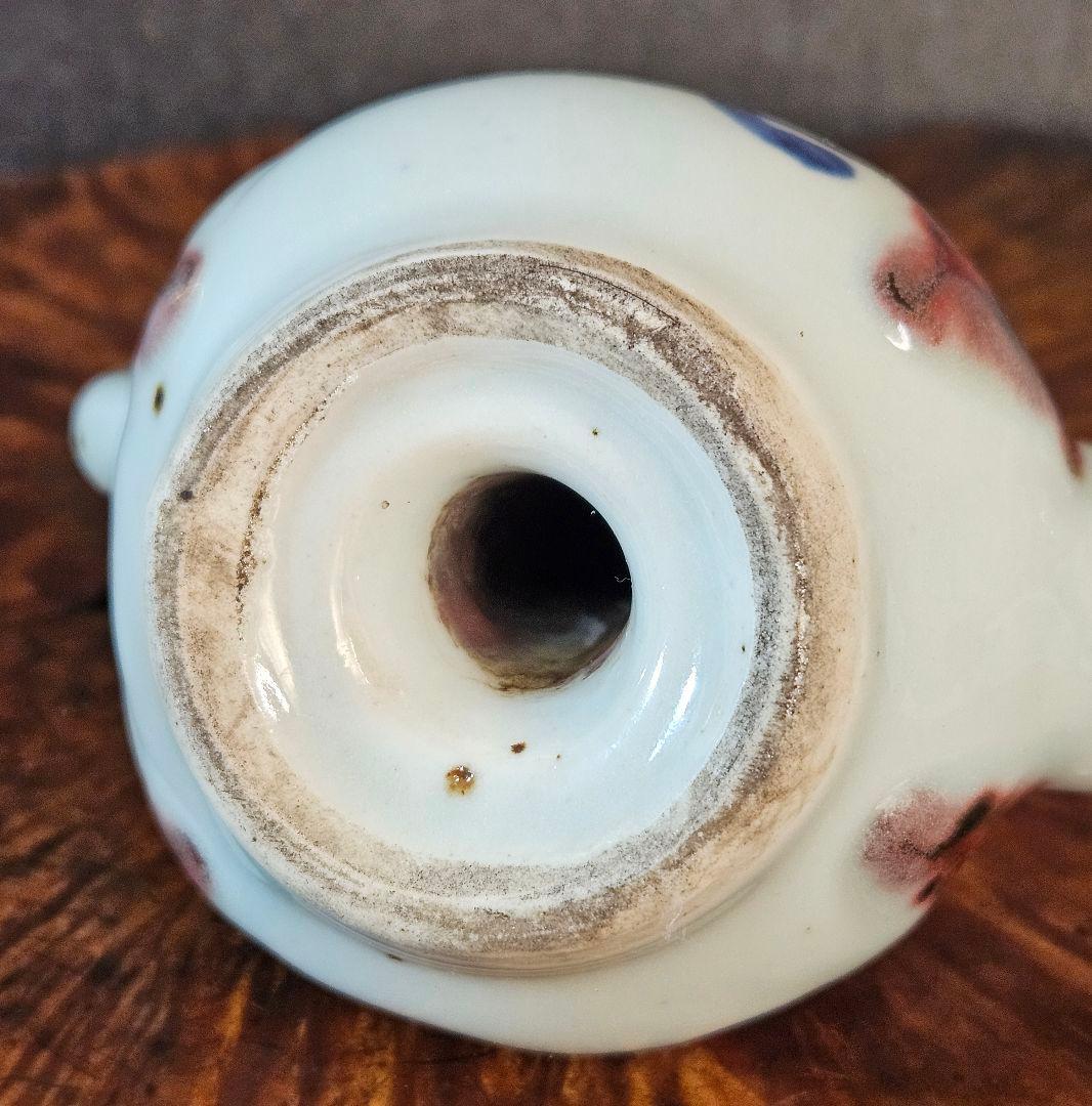 韓国古美術 韓国古陶磁器 李朝 青華辰砂 文字入 桃形 水滴