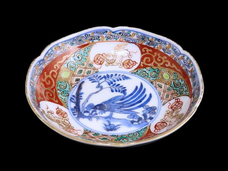 古伊万里　金襴手　玉乗り獅子に鳥の図　３寸半皿　５枚　066AS-CIf