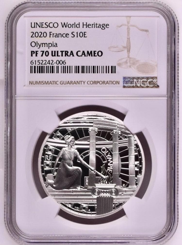 NGC社最高鑑定】2020年フランス銀貨☆ユネスコ・オリンピア☆PF70UC