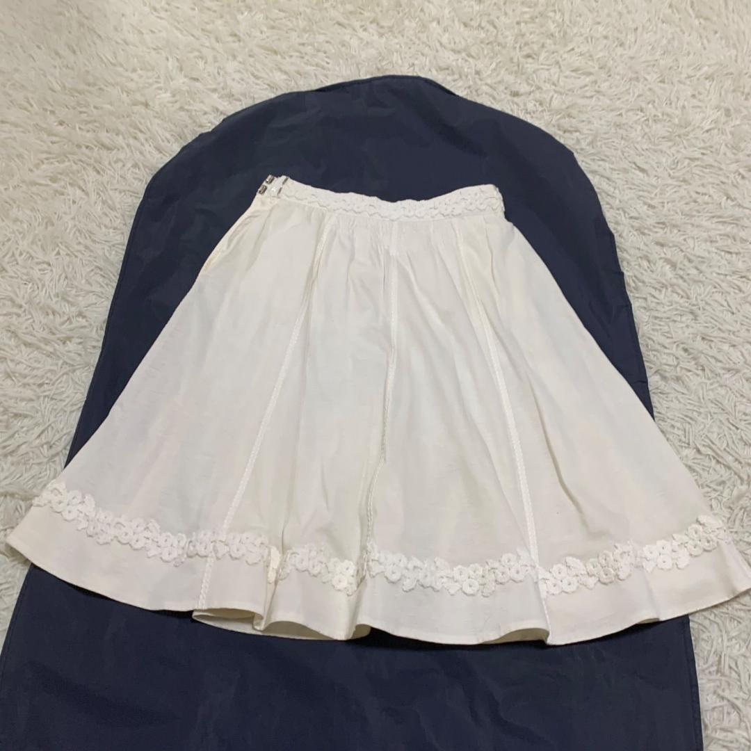 良品✨ルイヴィトン レース 刺繍 フレアスカート 白 ホワイト 34 S