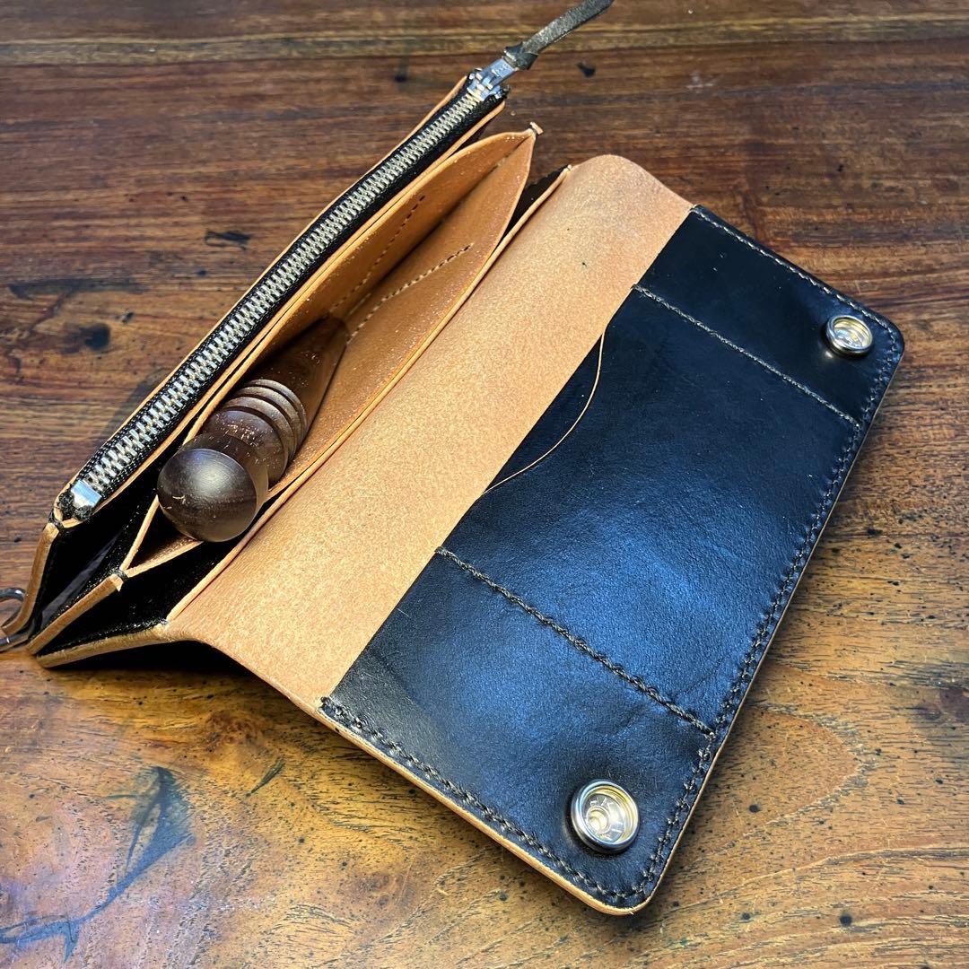 トラッカーウォレット　ブラック　国産本革　レザークラフト