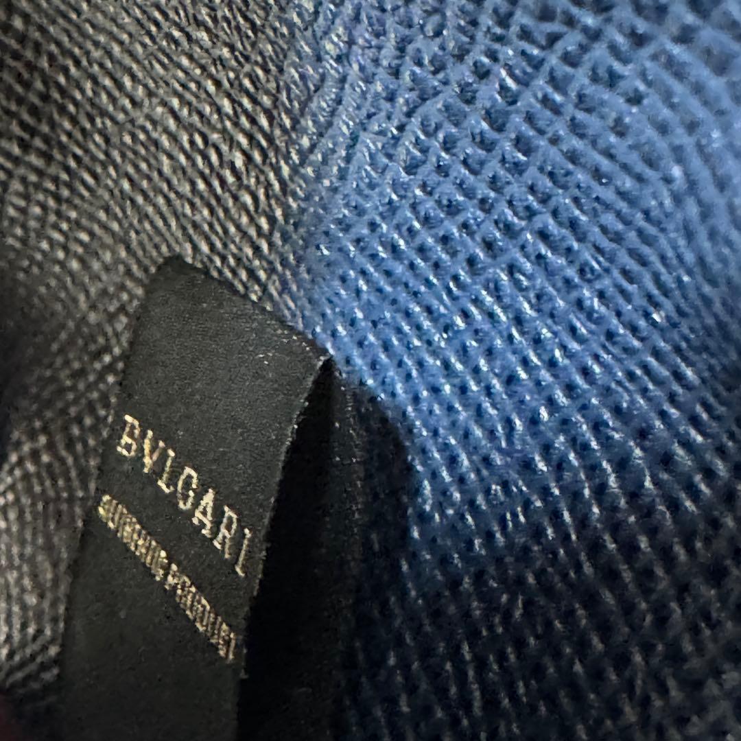 未使用級】IC搭載 ブルガリ マン グレインレザー 6連キーケース ネイビー