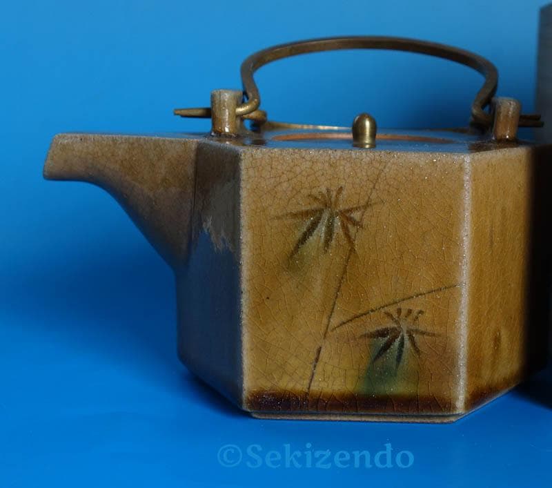 京焼 清水焼 六角 象嵌 草花文 水注 ティーポット 宝瓶 550ml 2545