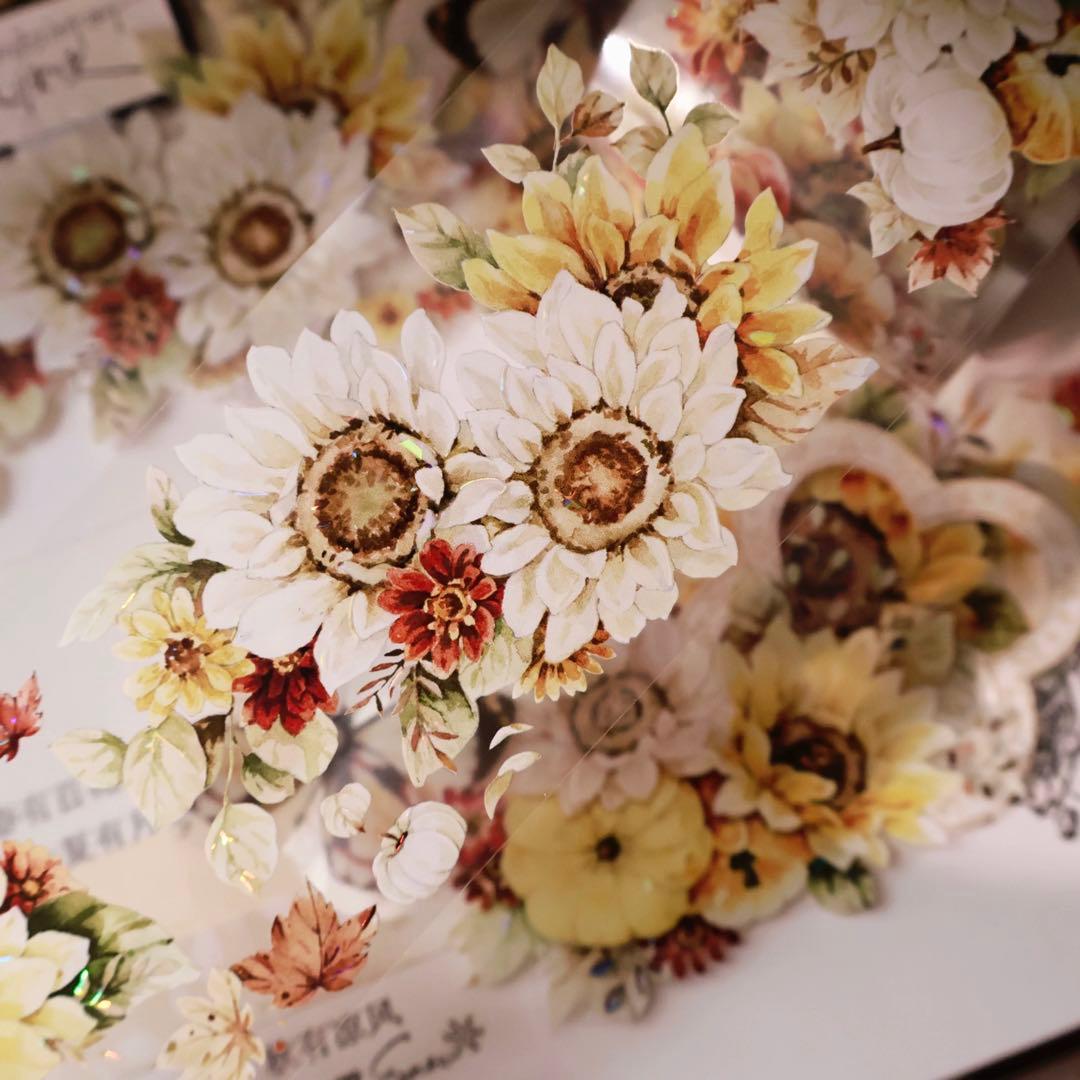 8224】海外 マステ 5m巻売り 貝殻光マスキングテープ 向日葵 お花