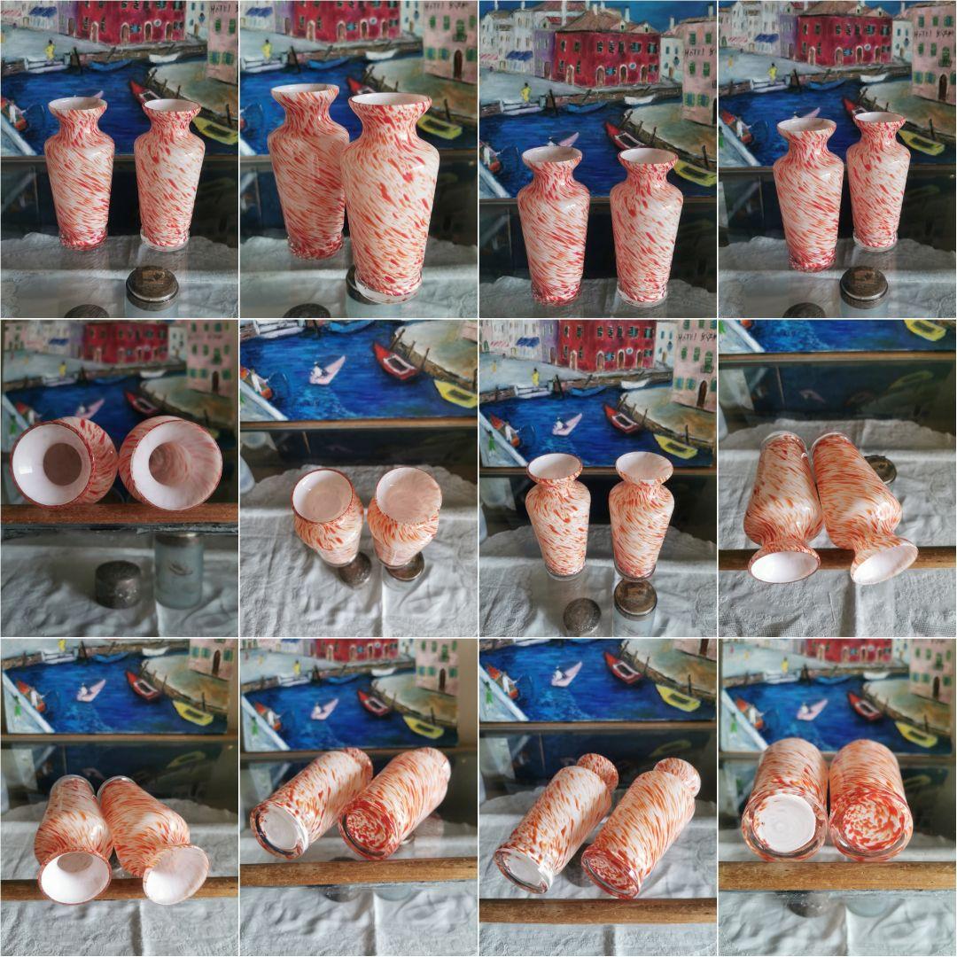 アンティーク ヴェネチアンガラス ブラッドオレンジ＆ホワイト 工房物