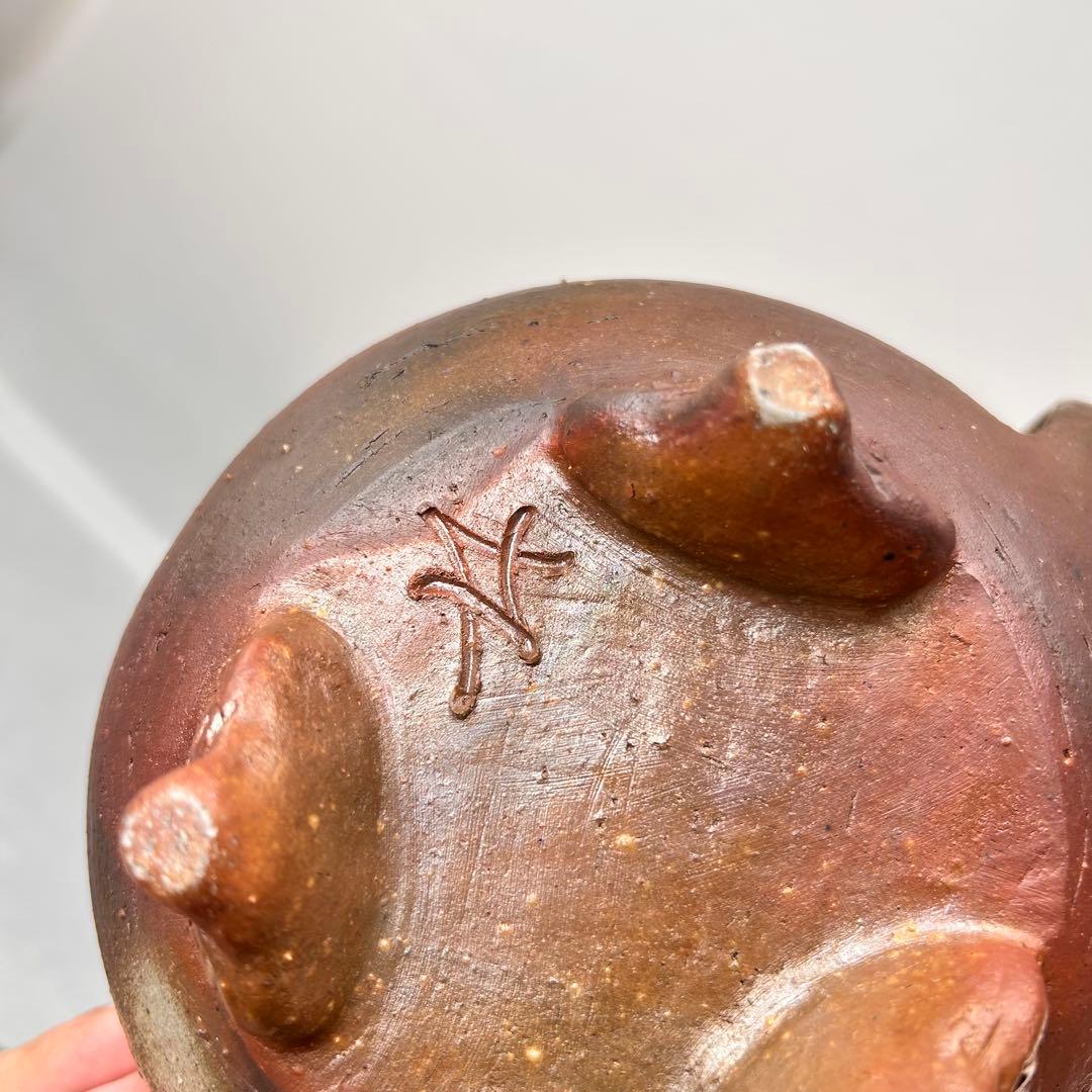 A057時代物 藤原陶斎 造 備前焼 龍鶏細工 香炉 茶道具 古美術品