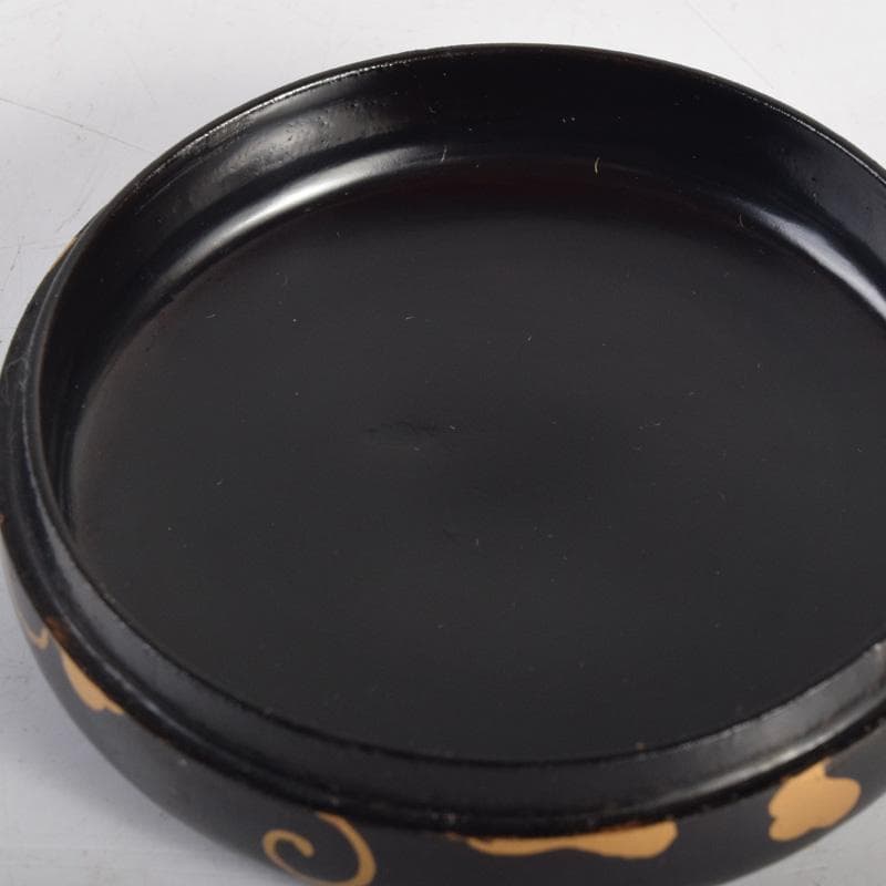 茶道具　黒漆塗　金彩蒔絵　草文　香合　時代箱付　V　8276