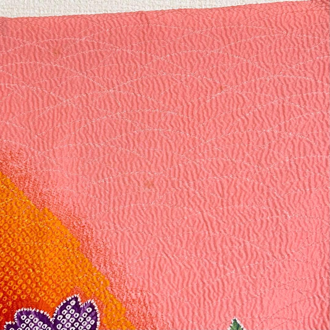 着物　七五三　7歳　女の子　13点　フルセット　ピンク　蝶　花　絞り風柄　刺繍