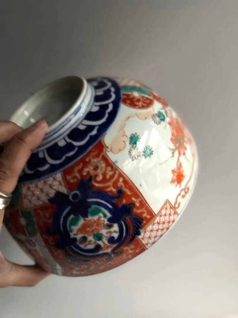 888 骨董 アンティーク 古伊万里 染付 色絵金彩花籠紋様深鉢 幕末 明治