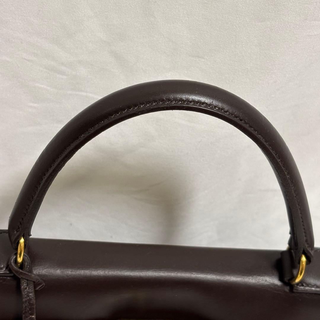 エルメス ケリー28 ルトゥルネ ボックスカーフ ブラウン レザー ハンドバッグ