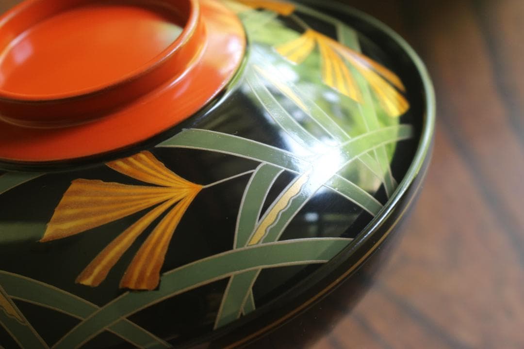 デッドストック！極上ススキ文に優美な内銀雁蒔絵の大椀2