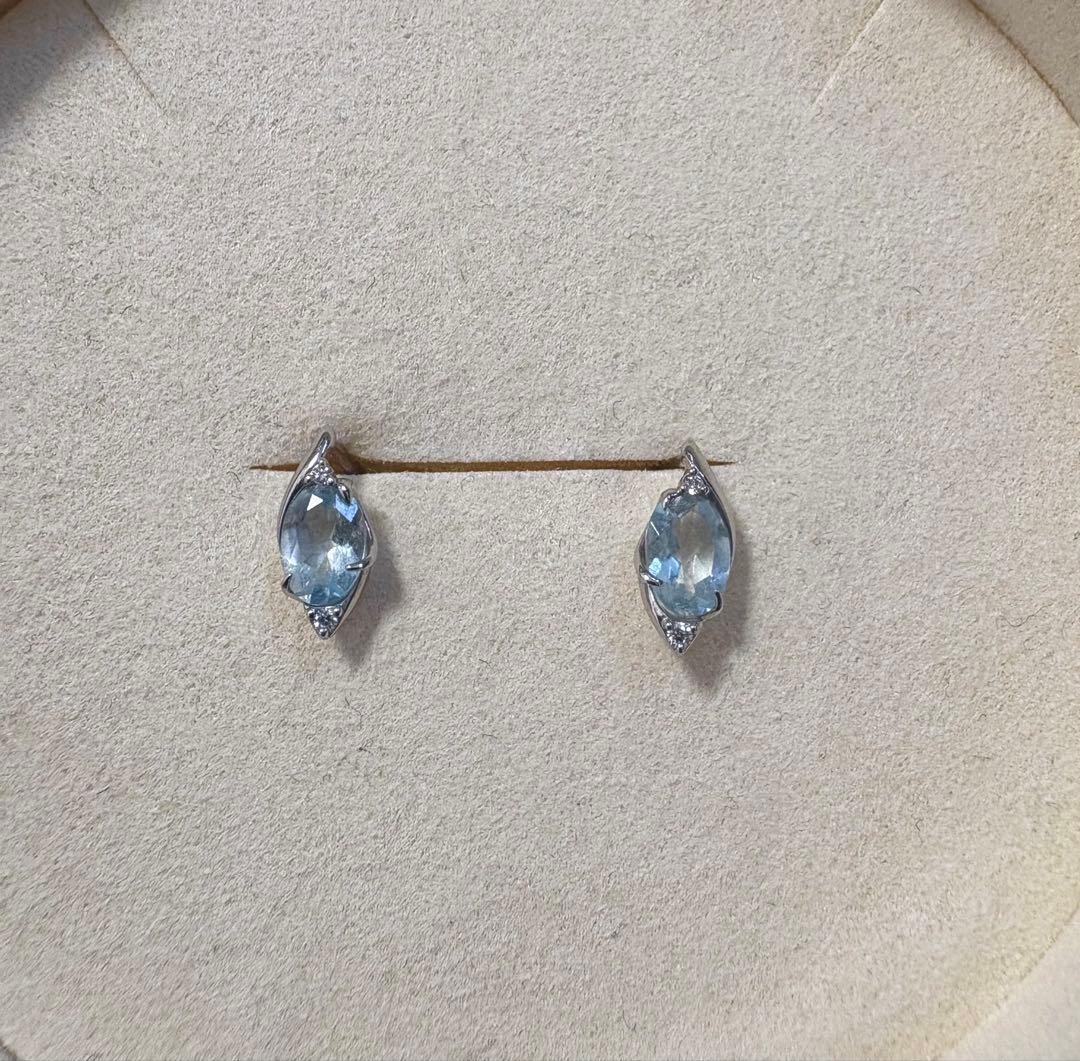 スタージュエリー】ダイヤ&アクアマリン プラチナ950 ピアス ギャラン