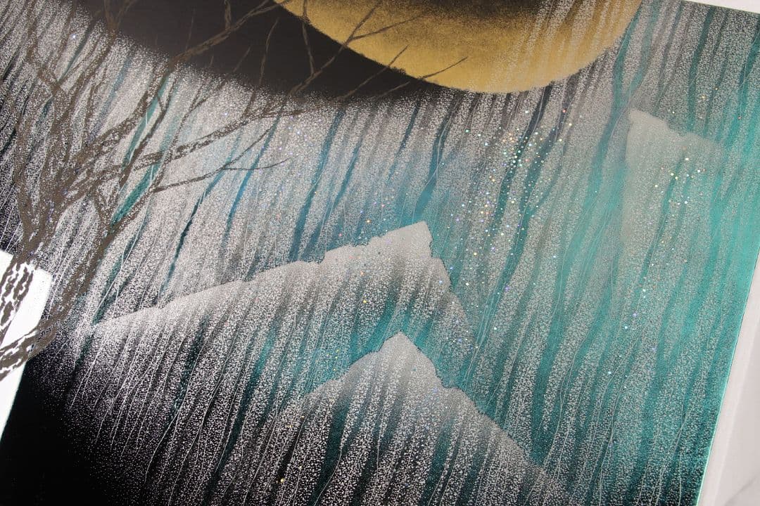 【真作】漆芸画 新木光「月夜の詩」輪島市美術展出品 額装 12号 沈金銀M865