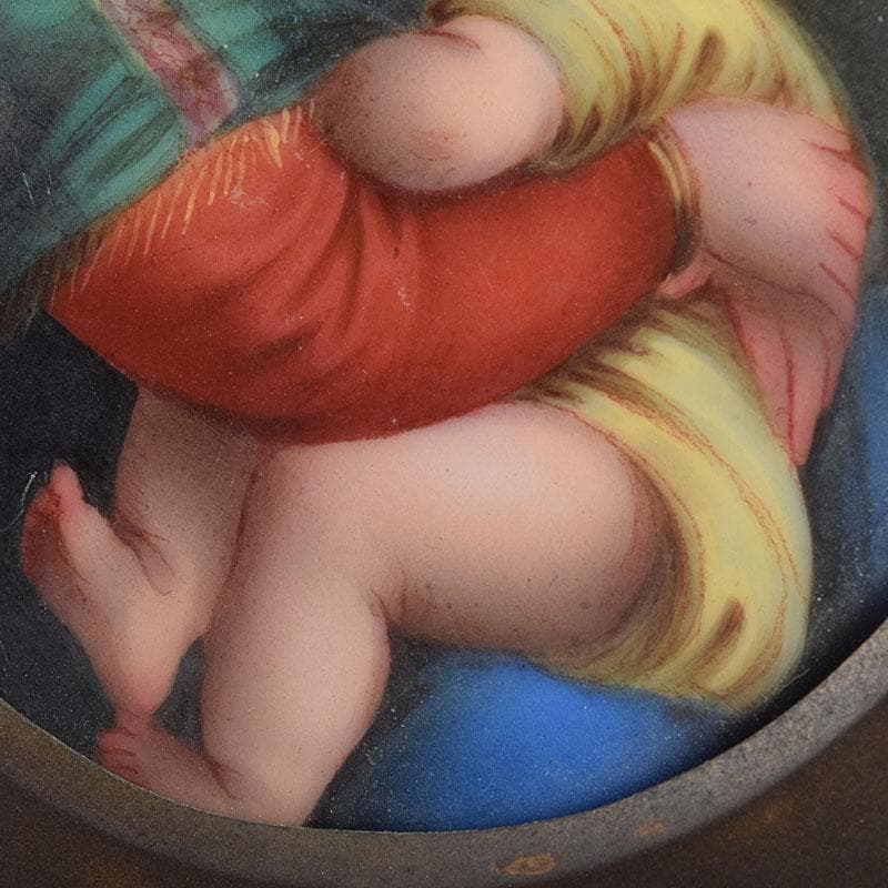 キリスト教 陶器製 聖像画 イコン 聖母子 銅製フレーム M R9408