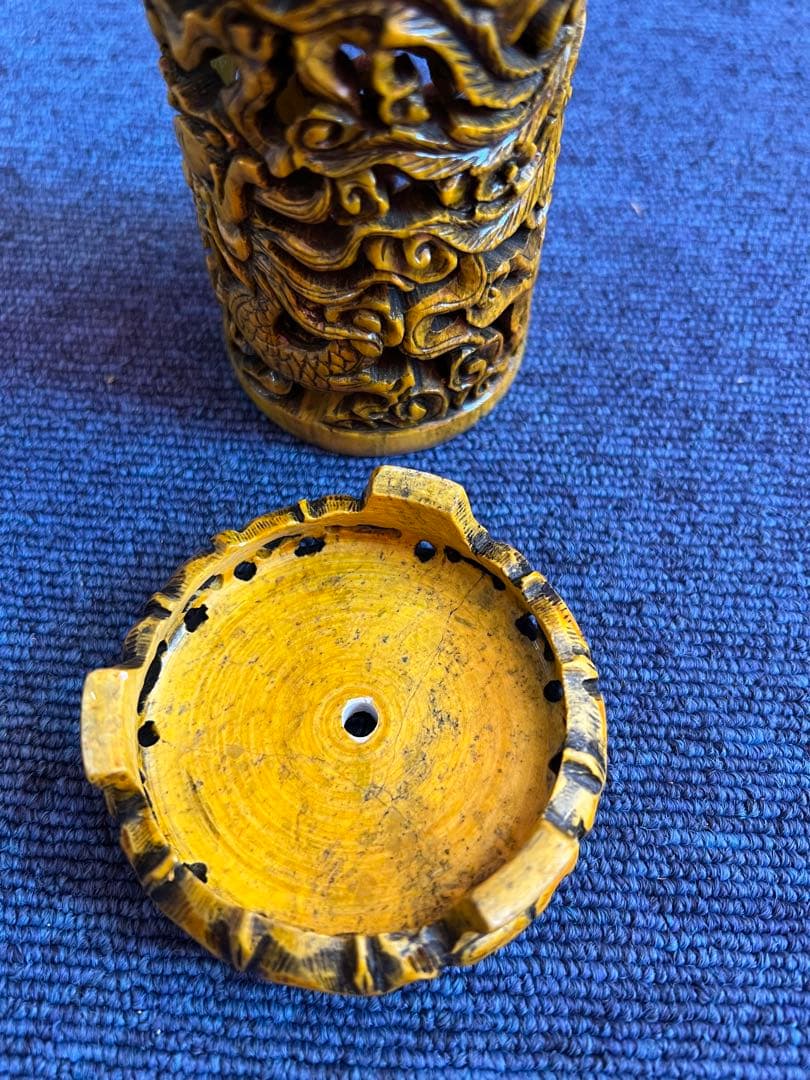 1104 中国 骨董 龍、亀模様 透かし彫り 香炉 時代物 1104 中国 骨董 龍