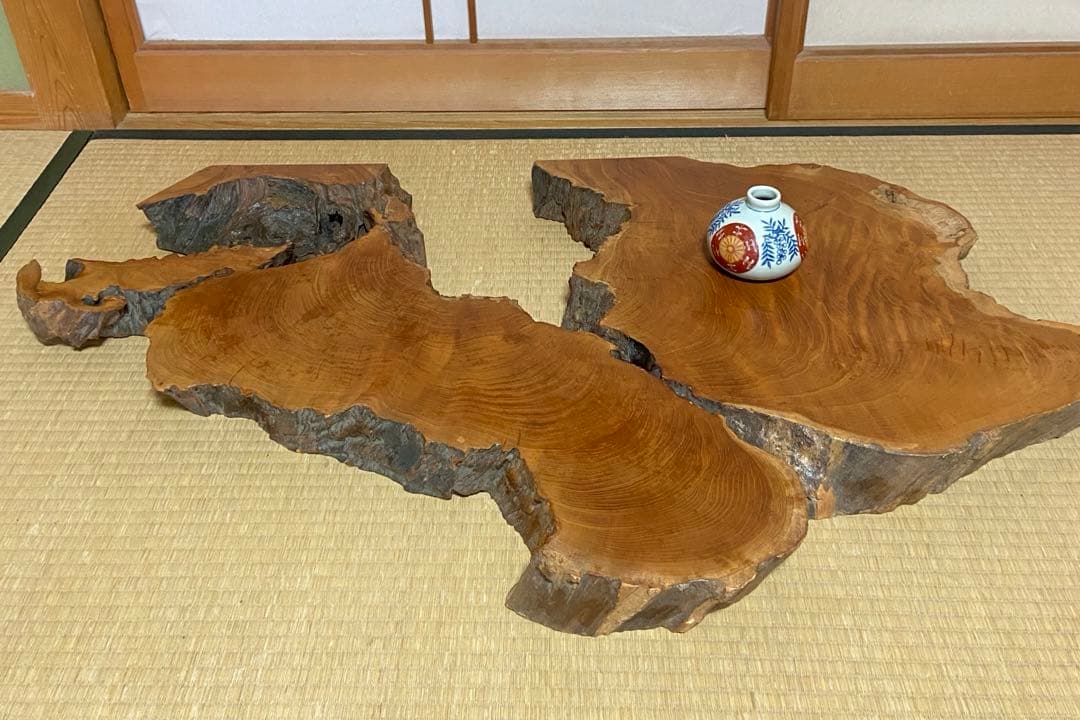 極希少・時代物天然欅けやき一枚板 瘤杢・自然穴｜古材