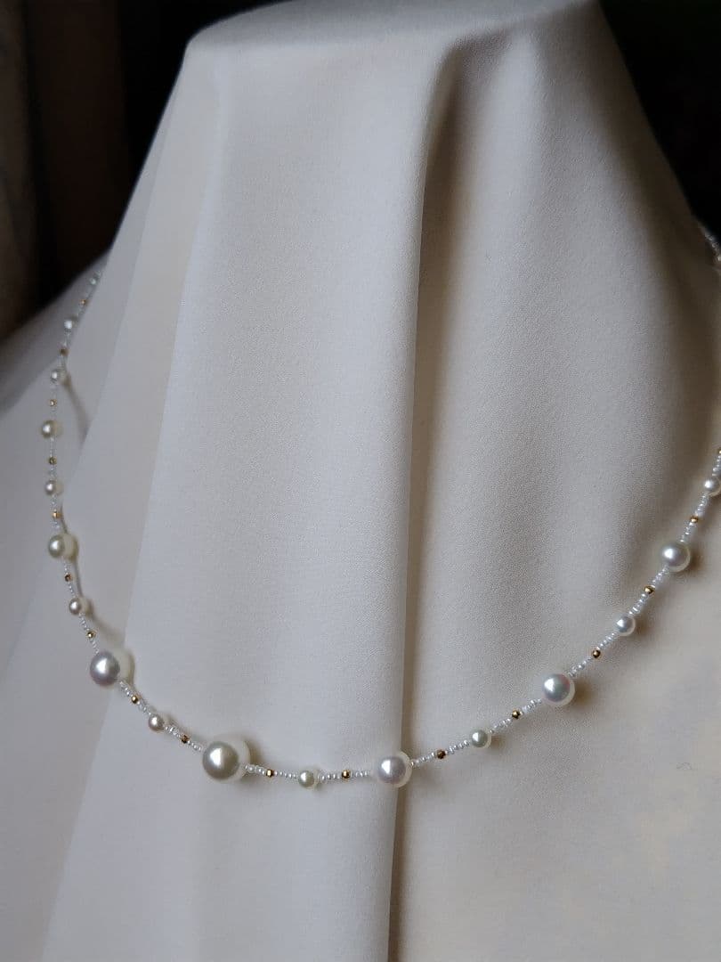 K18 各サイズの、アコヤ真珠と、あこや砂芥子パールの、オメガ風