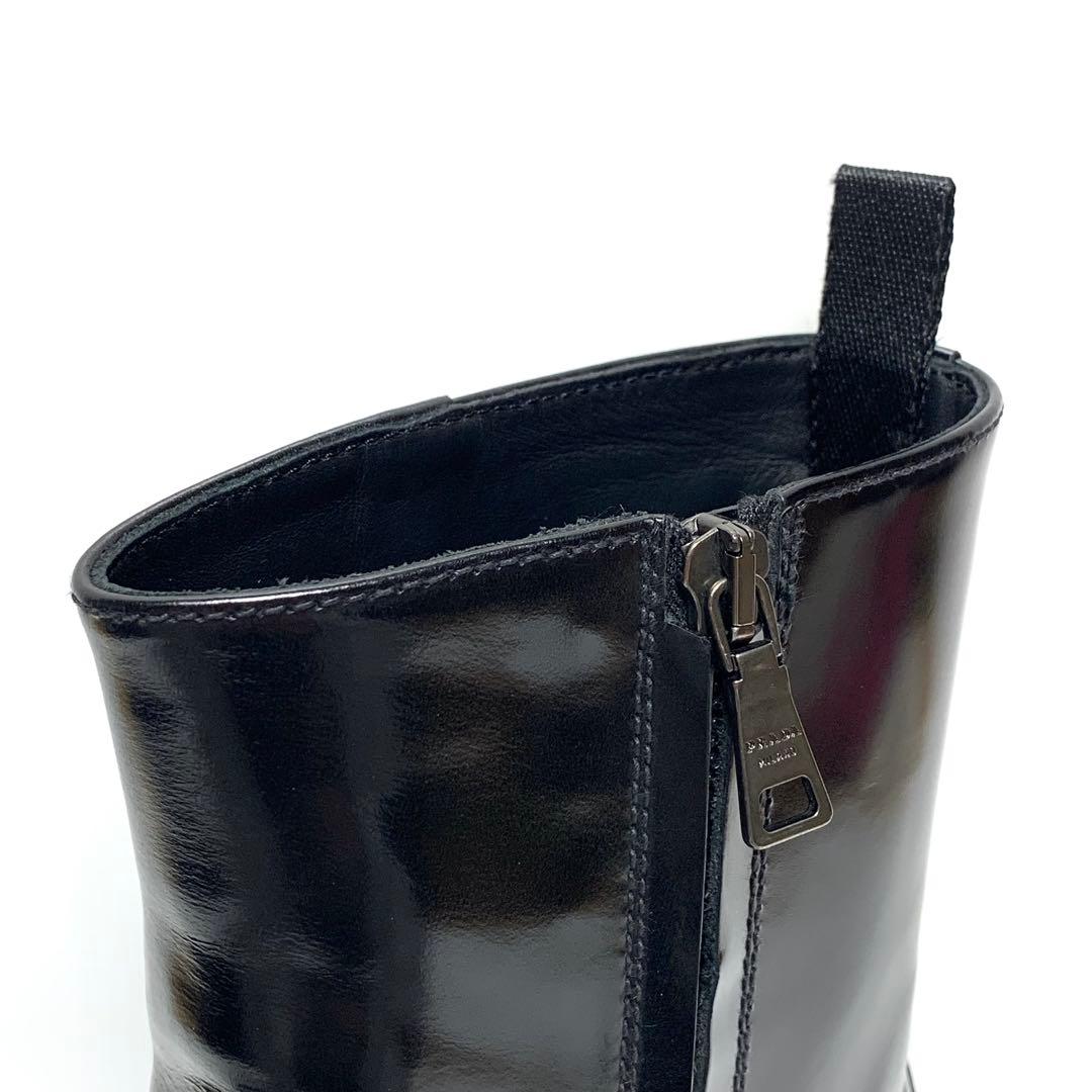 ☆良品 プラダ スクエアトゥ レザー サイドジップ ブーツ 黒 イタリア製 革靴