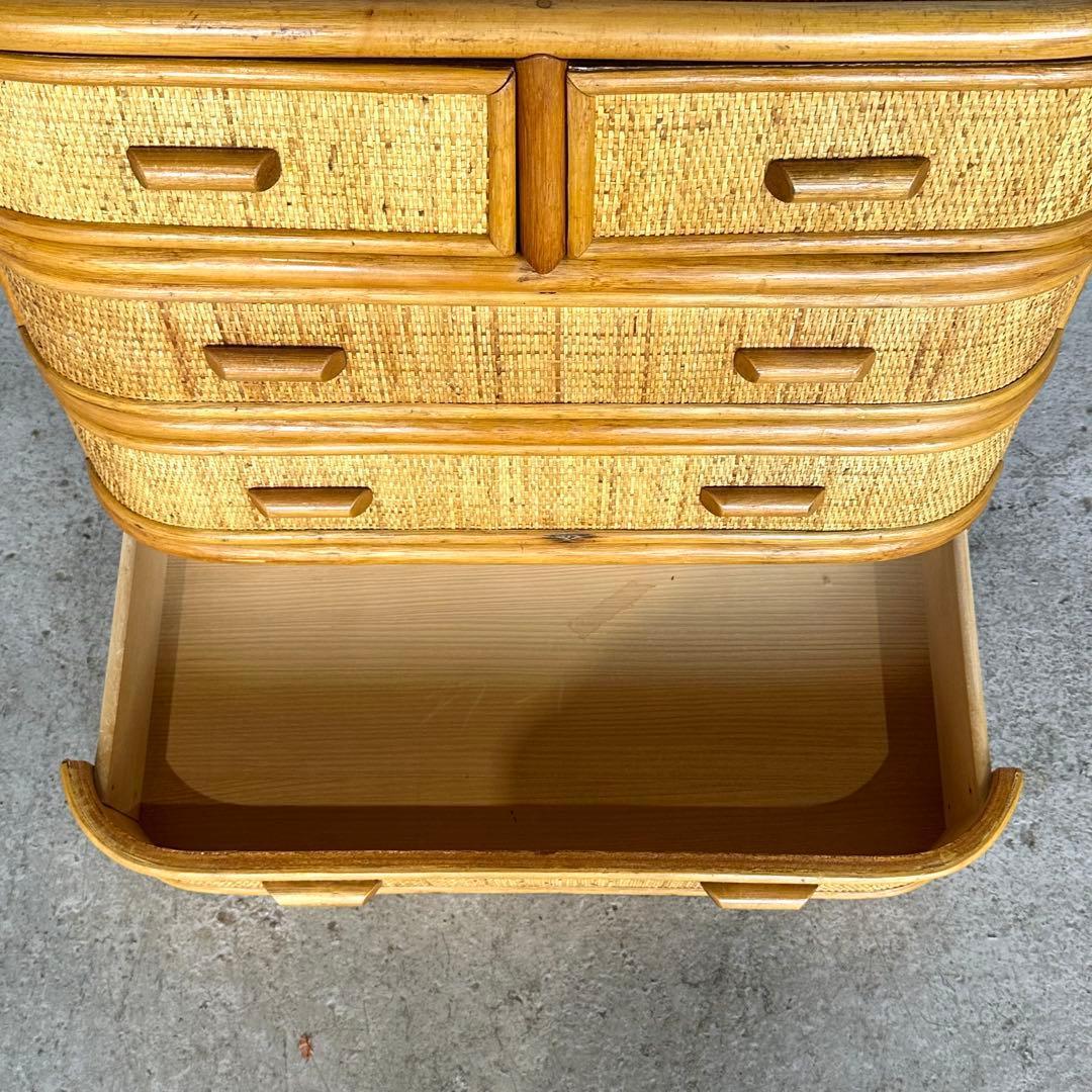 ラタン꧂ 70s〜80s昭和レトロ♢ ラタンチェスト 5段 籐家具 ナチュラル