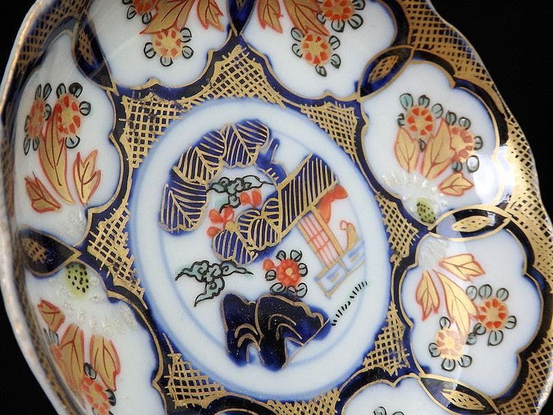 古伊万里　金襴手　陽刻　窓絵　花の図　４寸皿　４枚　E111AS-fblc