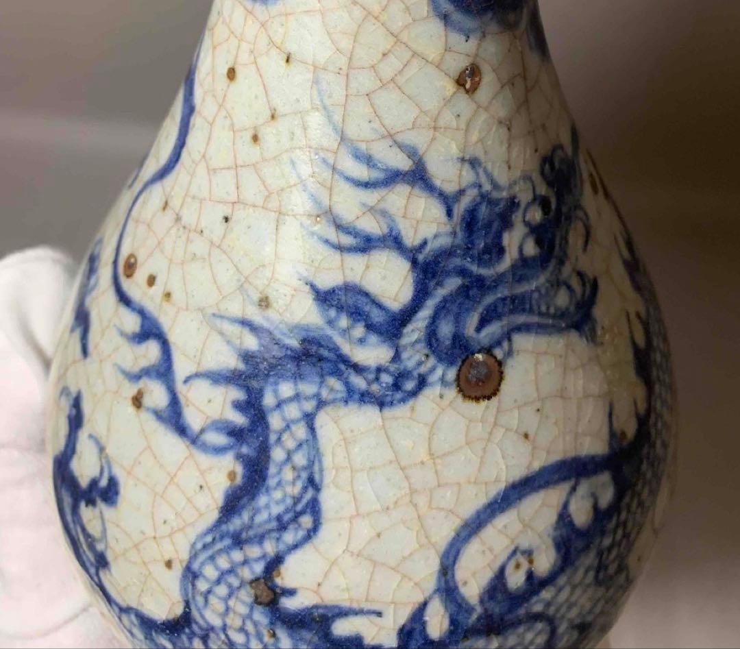 中国 染付徳利形龍絵瓶　f2250906