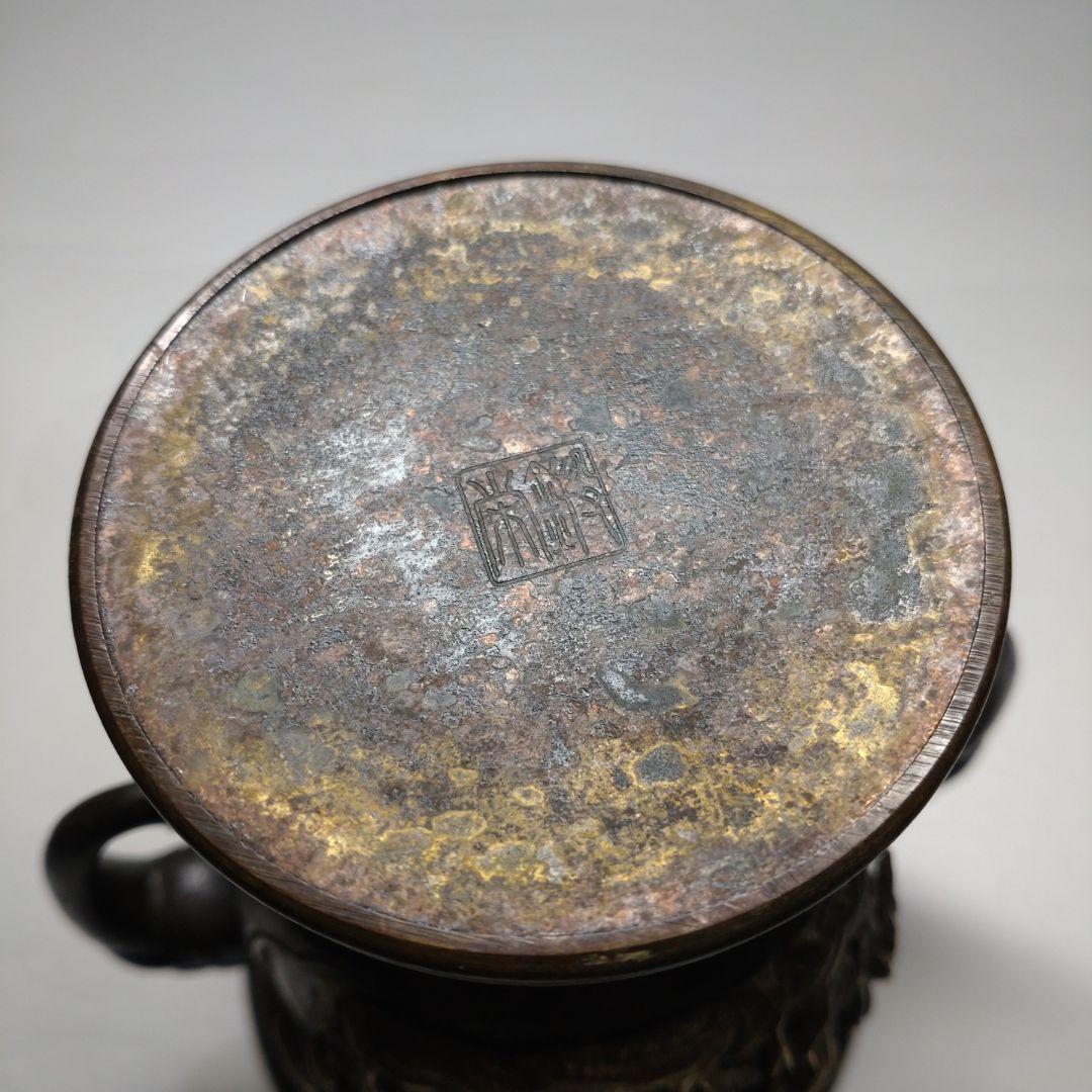 銅製 花鳥図 五具足 在銘／獅子香炉 燭台 花立 法具 仏教 仏壇 彫金 獣耳