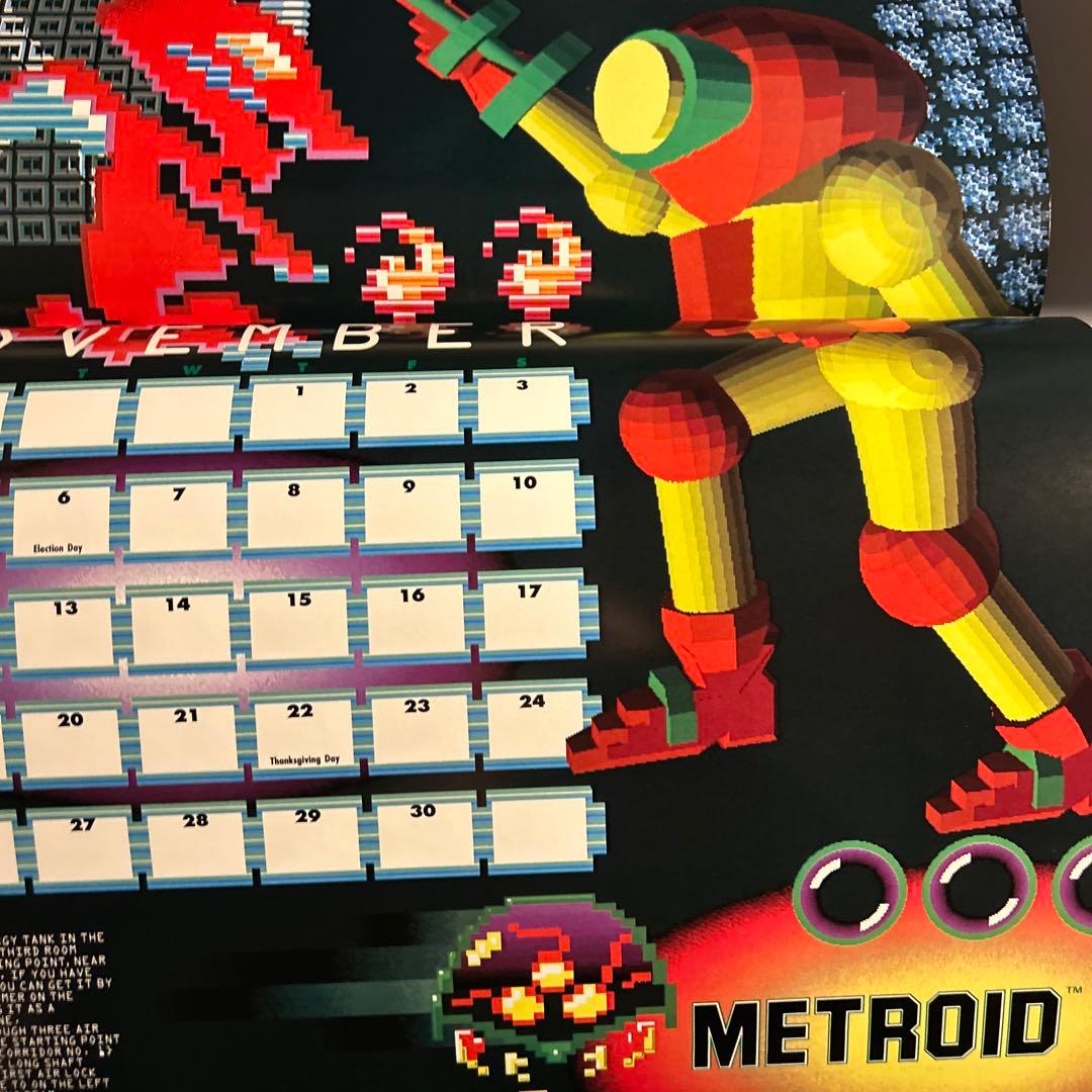 「任天堂1990カレンダー」スーパーマリオ　ゼルダの伝説　メトロイドパルテナの鏡