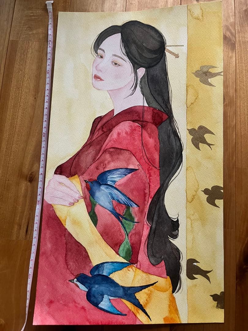 手書きイラスト日本画水彩画オリジナルイラスト絵水彩着物美人画女