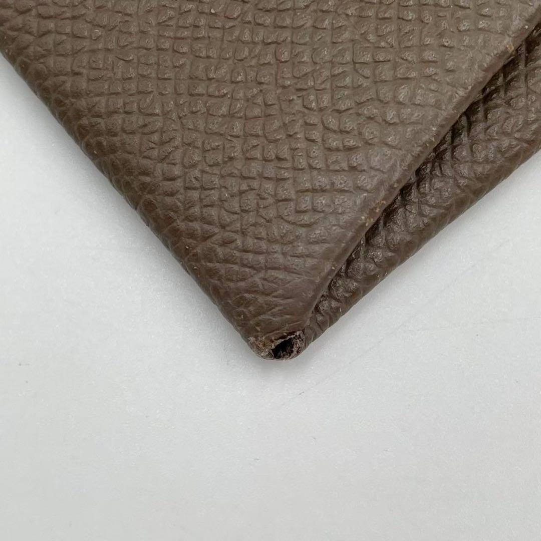 良品　エルメス　バスティア　ケース　コンパクトウォレット　レザー　ブラウン