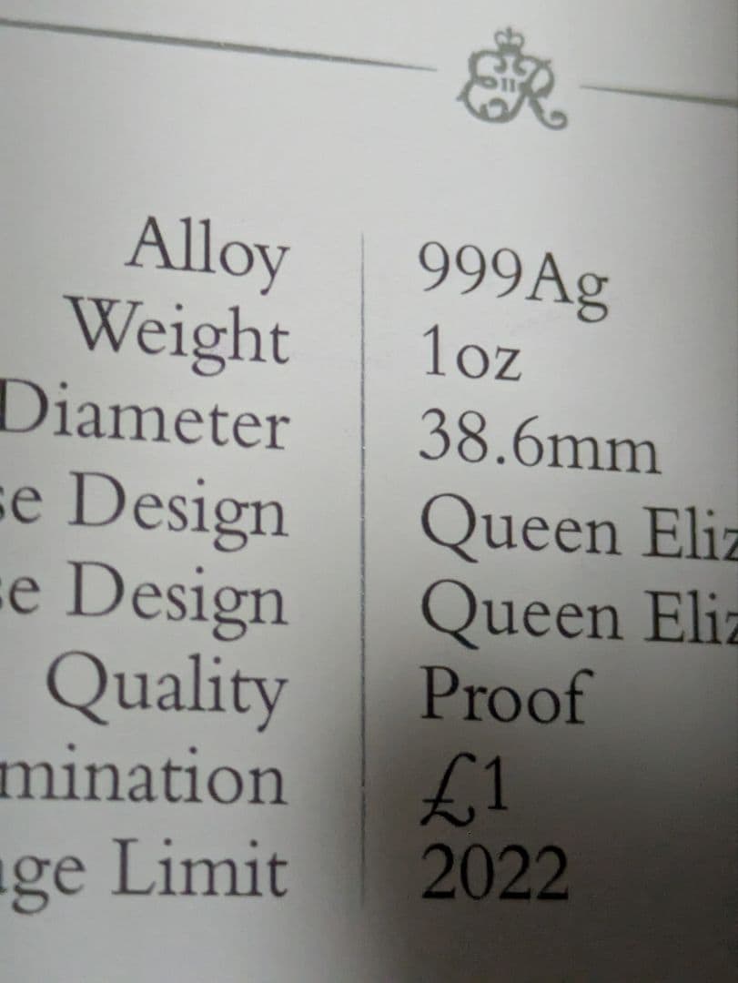 エリザベス銀貨　1オンス　2オンスセット