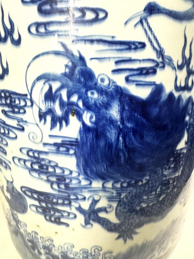 明時代 雙龍雙鳳凰鯉筆巻大鉢 約10.3kg 伝世品焼物 青花 WWTT014