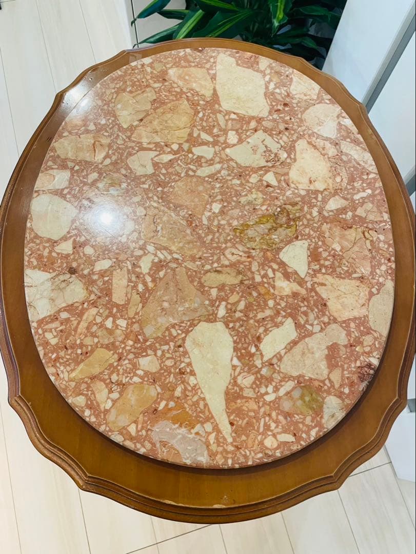 送料込み 大理石 猫脚 コンソール アンティーク 木製 彫刻 天板 テーブル