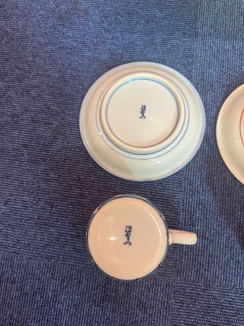 1806 源右衛門 甘朱市松文 組碗皿 未使用 美術品・アンティーク