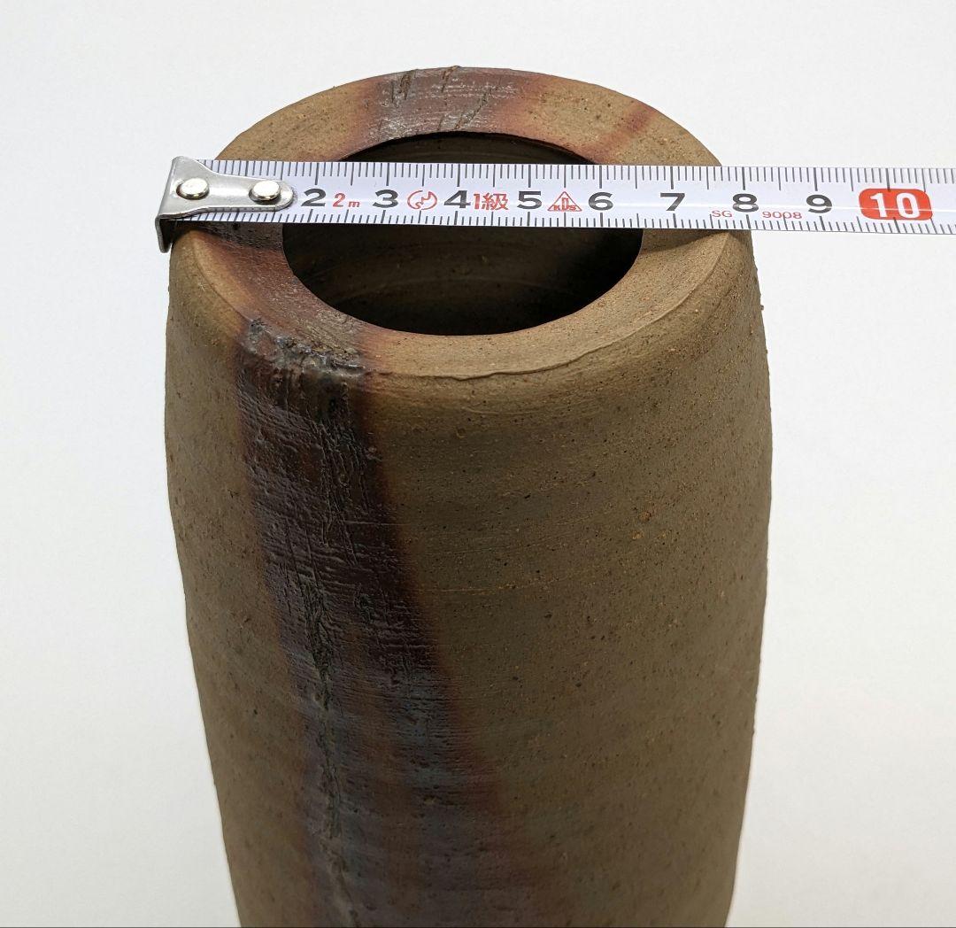 岡山県重要無形文化財 藤原建 備前焼 緋襷筒花入 四方桟