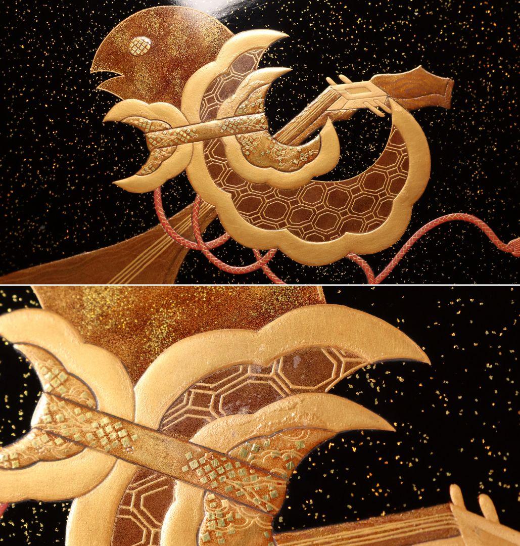 【MA698】加賀蒔絵 饅羹重 楼閣山水楽器唐草 金蒔絵 木製 饅頭箱 菓子器