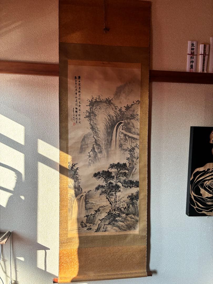 水墨画 掛軸 滝と山の風景 骨董品 アンティーク - メルカリ