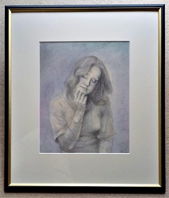 桜田晴義タイトル 少女Dデッサン画 表サインあり 新品額装 黄袋タトウ